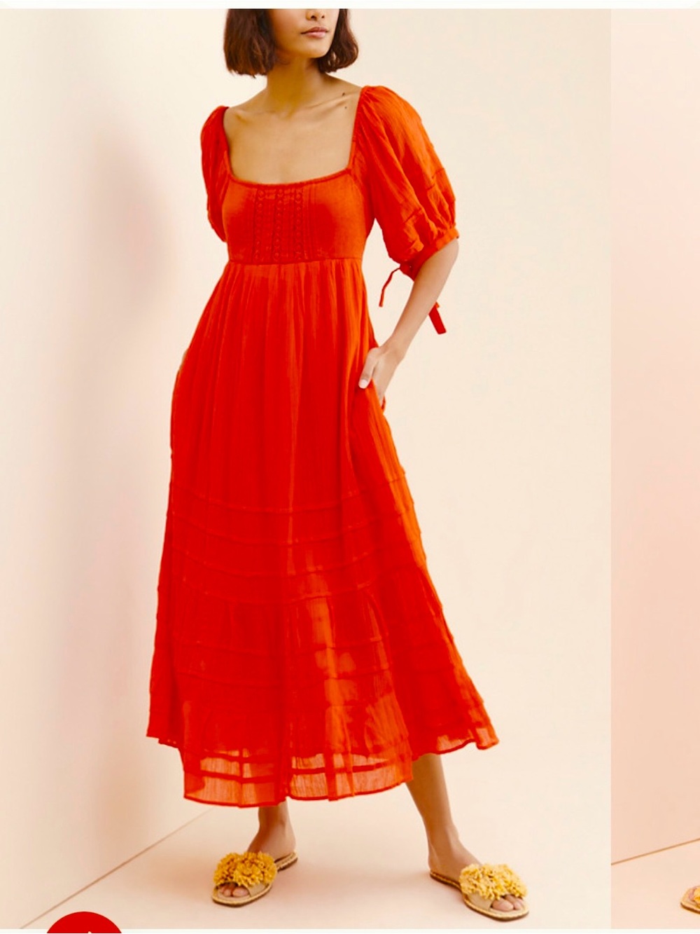 Free People Vibrant Red Orange Maxi Dress Boho Flowy